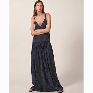 MATIN Studio Womens Ravello Maxi Dress 6 Straps Navy Blue Striped Cotton